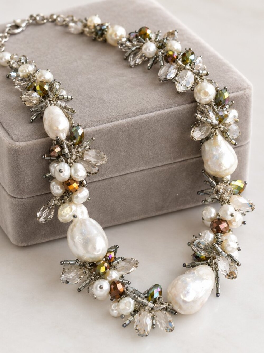 LUXURIOUS White Baroque Pearl Swarovski Crystal long short necklace